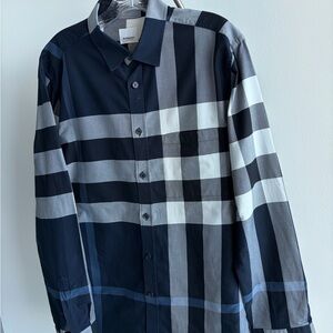 Burberry Men's Black and White Plaid Shirt